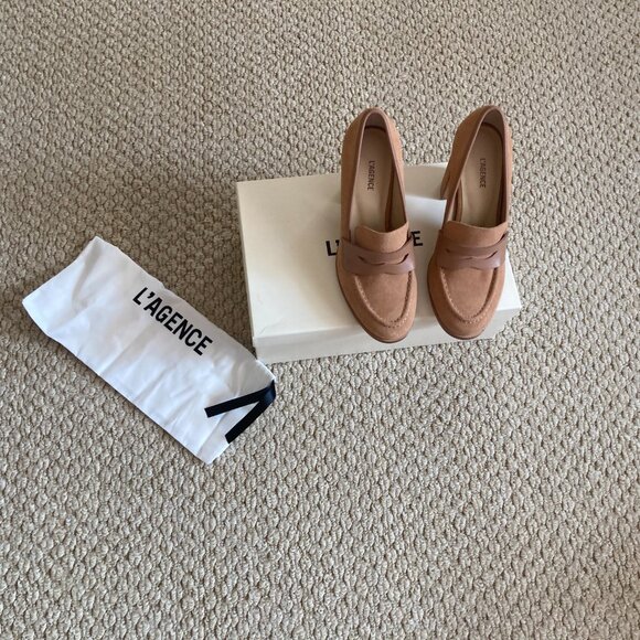 L'AGENCE Blanche Heeled Sand Suede Loafer - Picture 4 of 13